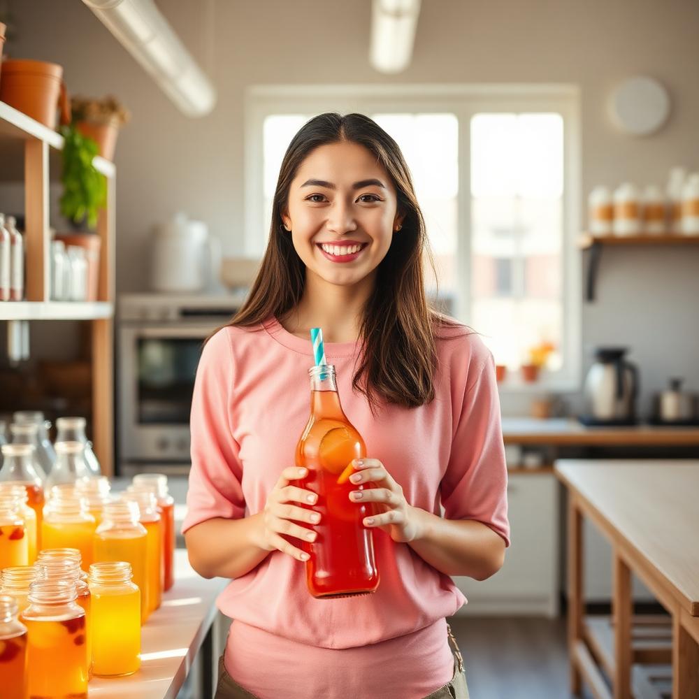 Blush & Bloom founder holding a bottle in the brew room